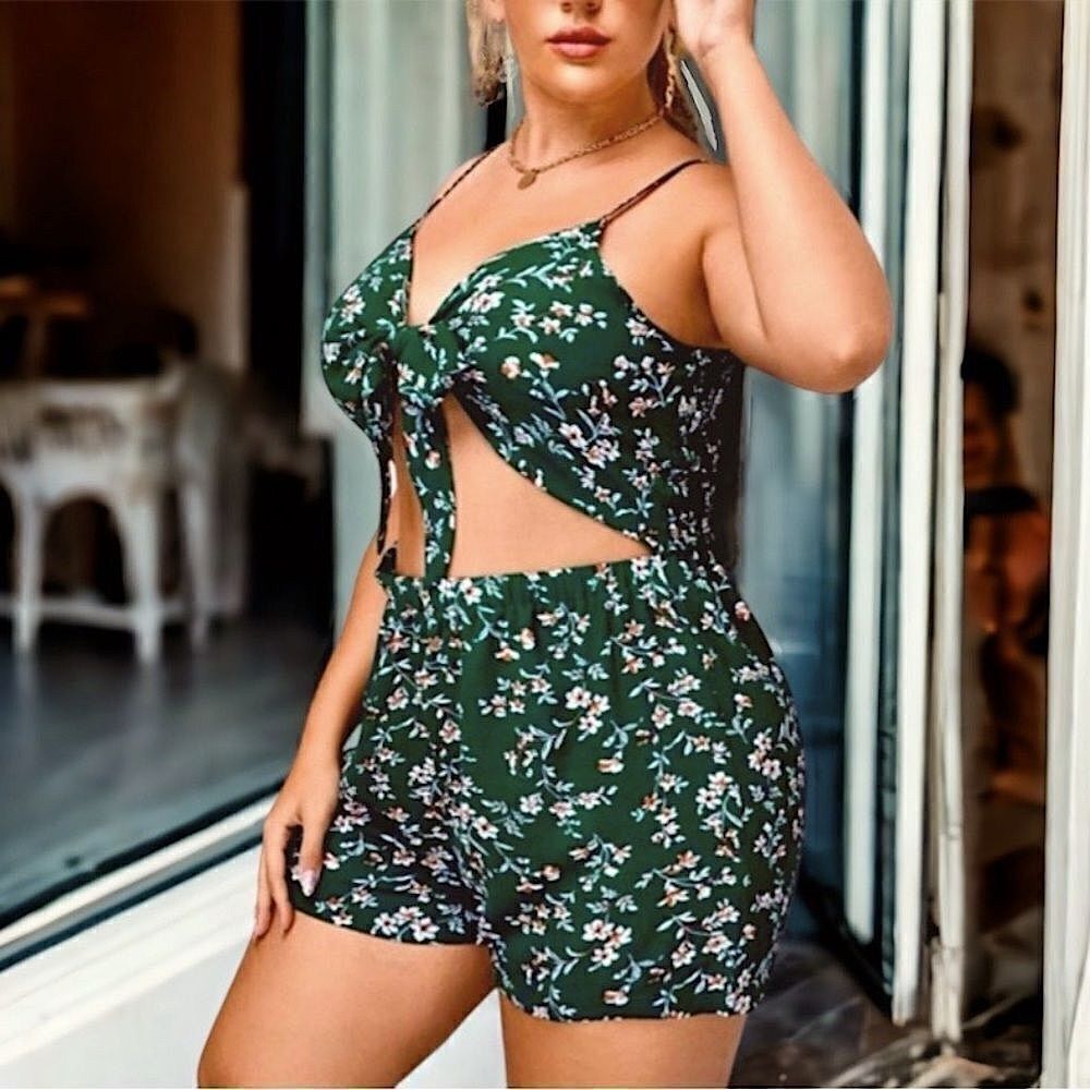 Shein Curve L Front-Tie Romper L Red Or Green L 2… - image 4